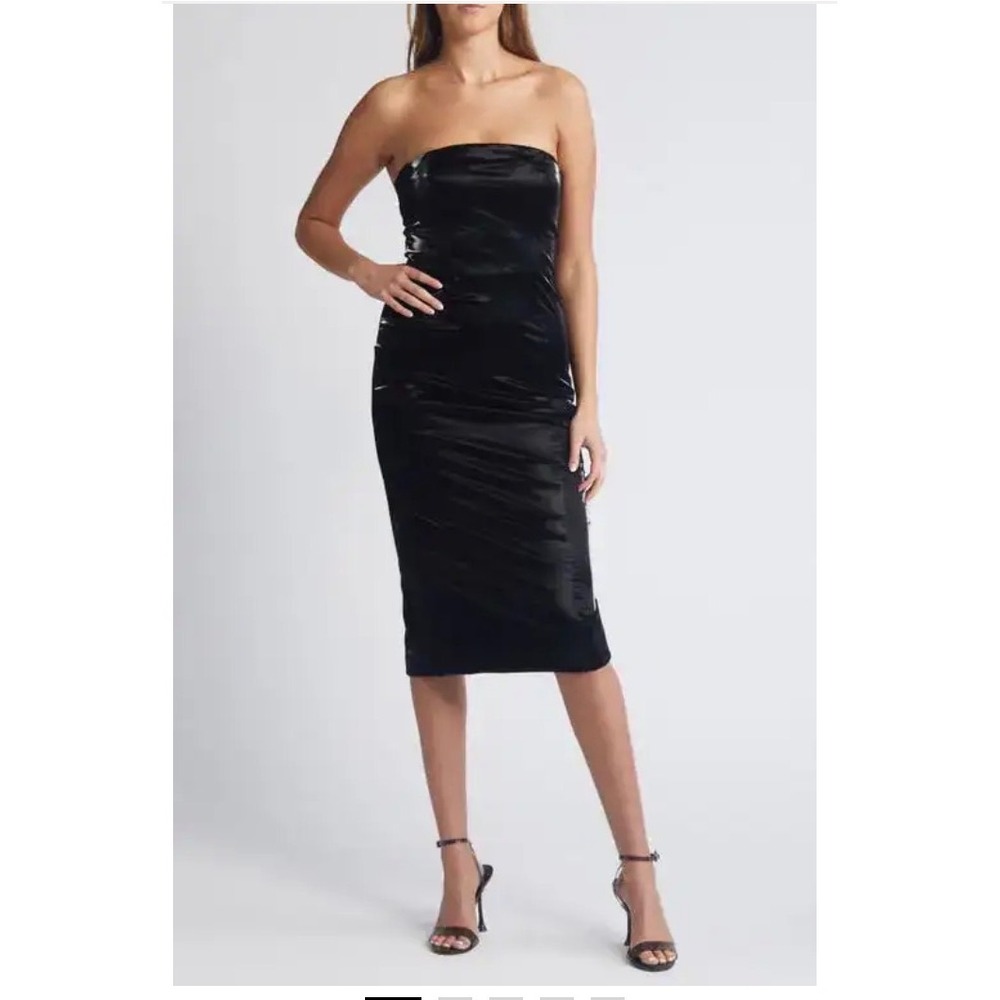 Mistress Rocks Black Strapless Lace Up Back Bodycon Midi Dress XS NWT